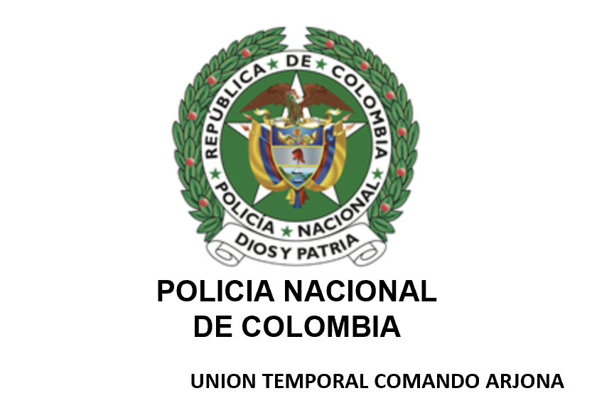 Escudo de la Policía Nacional de Colombia con texto adicional que indica 'POLICÍA NACIONAL DE COLOMBIA' y 'UNION TEMPORAL COMANDO ARJONA'.