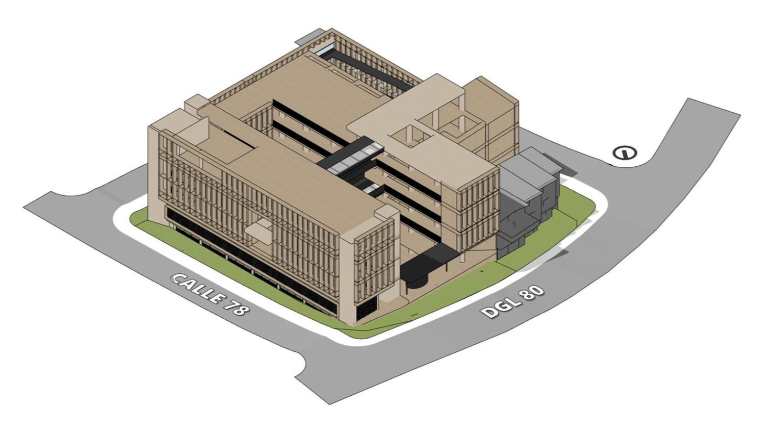 Perspectiva del nuevo edificio Colegio Mayor de Antioquia, Medellín, Colombia, cuya interventoría de diseño bioclimático fue realizada por el arquitecto colombiano Jorge Eduardo Acosta Acosta