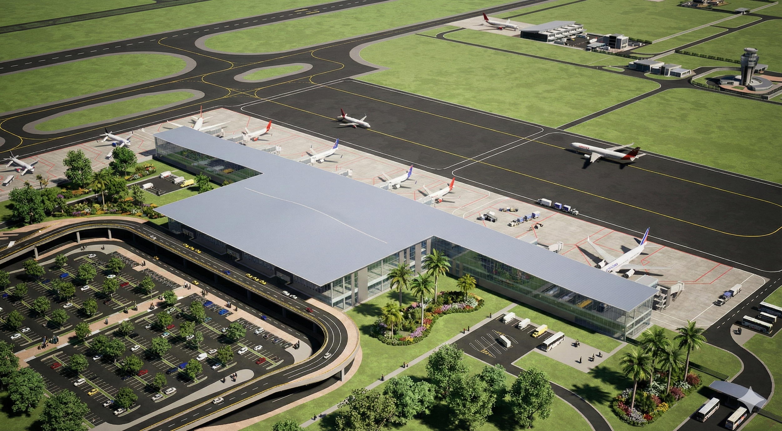 Perspectiva de la nueva aeropuerto de Cartagena de Indias, Colombia, cuyo diseño bioclimático fue auditado por el arquitecto colombiano Jorge Eduardo Acosta Acosta