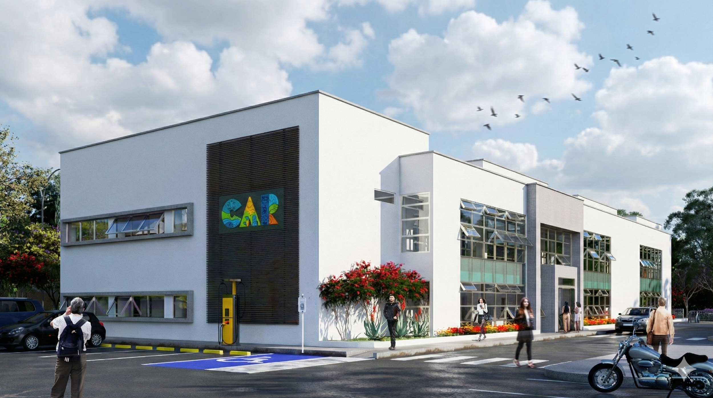 Perspectiva de la Dirección Regional de la CAR, en Ubaté, Colombia diseñado por el arquitecto Jorge Eduardo Acosta Acosta, proyecto con diseño bioclimático y sostenible