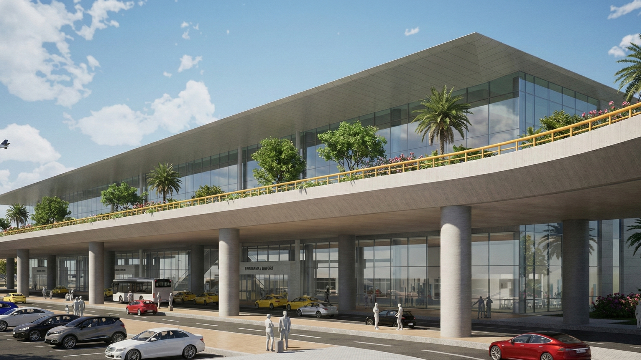 Perspectiva de la nueva aeropuerto de Cartagena de Indias, Colombia, cuya interventoría de diseño fue realizada por el arquitecto  colombiano Jorge Eduardo Acosta Acosta