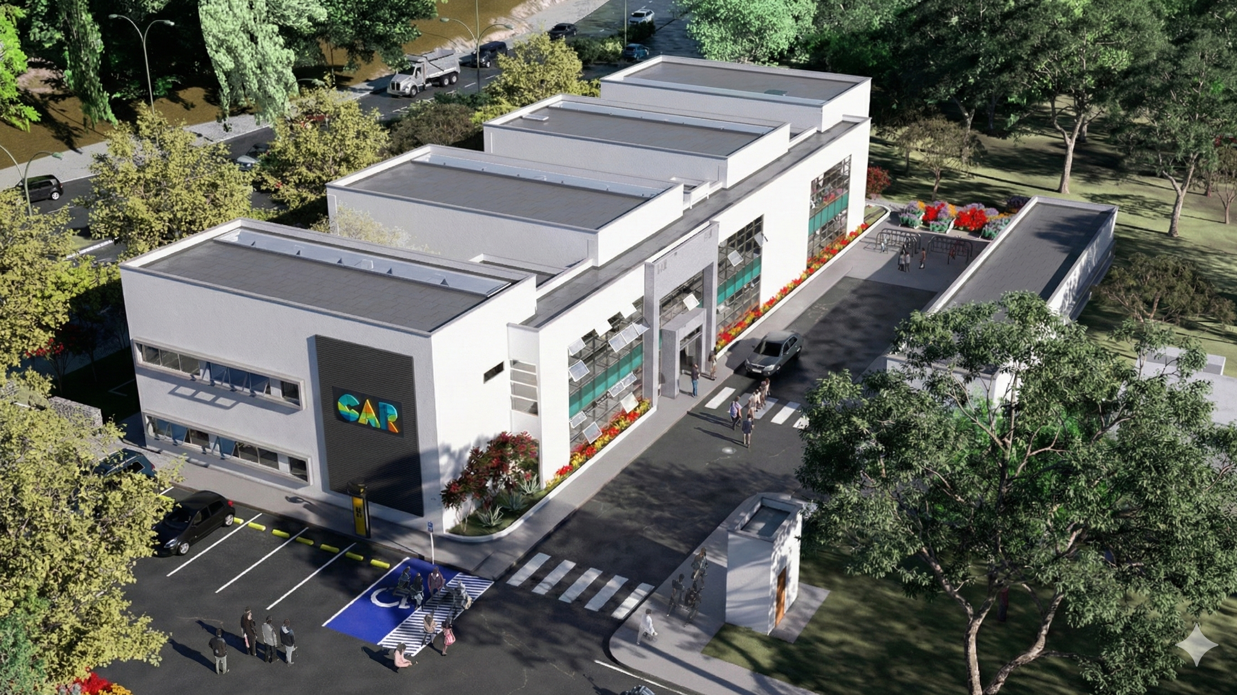 Foto de la Dirección Regional de la CAR, en Ubaté, Colombia diseñado por el arquitecto Jorge Eduardo Acosta Acosta, proyecto con diseño bioclimático y sostenible