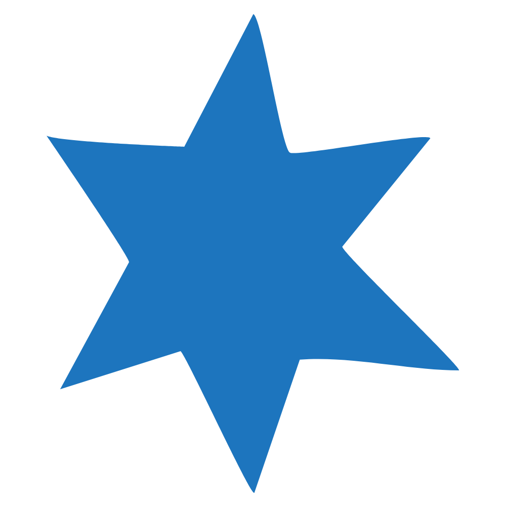 A large blue star with eight points against a black background.