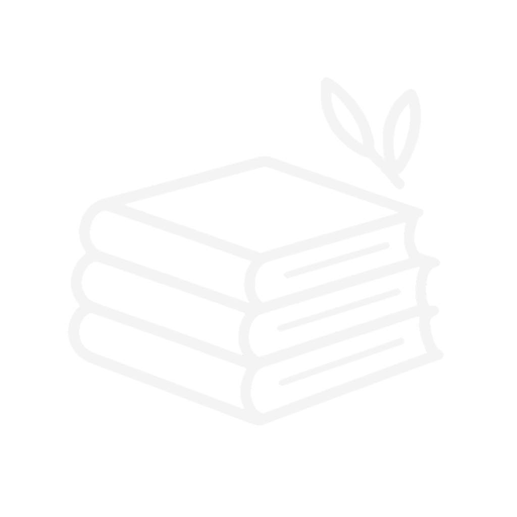 Stack of four books with leaves on top, illustrated in white outline on a black background.