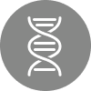 Icon of a DNA double helix on a gray circular background.