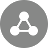 Icon of a network or connection with three nodes connected by lines on a gray background.