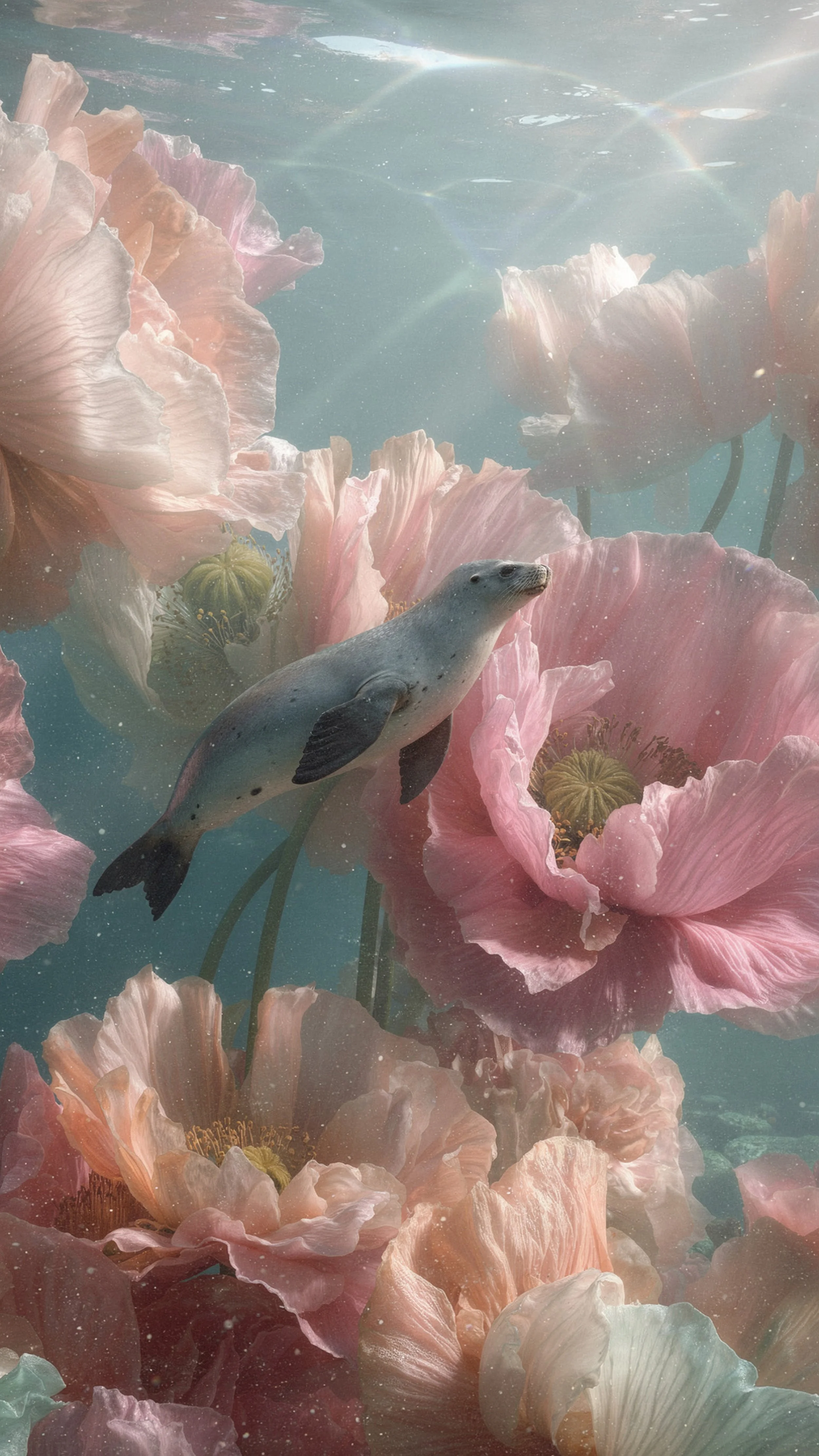 Sea lion in flowers