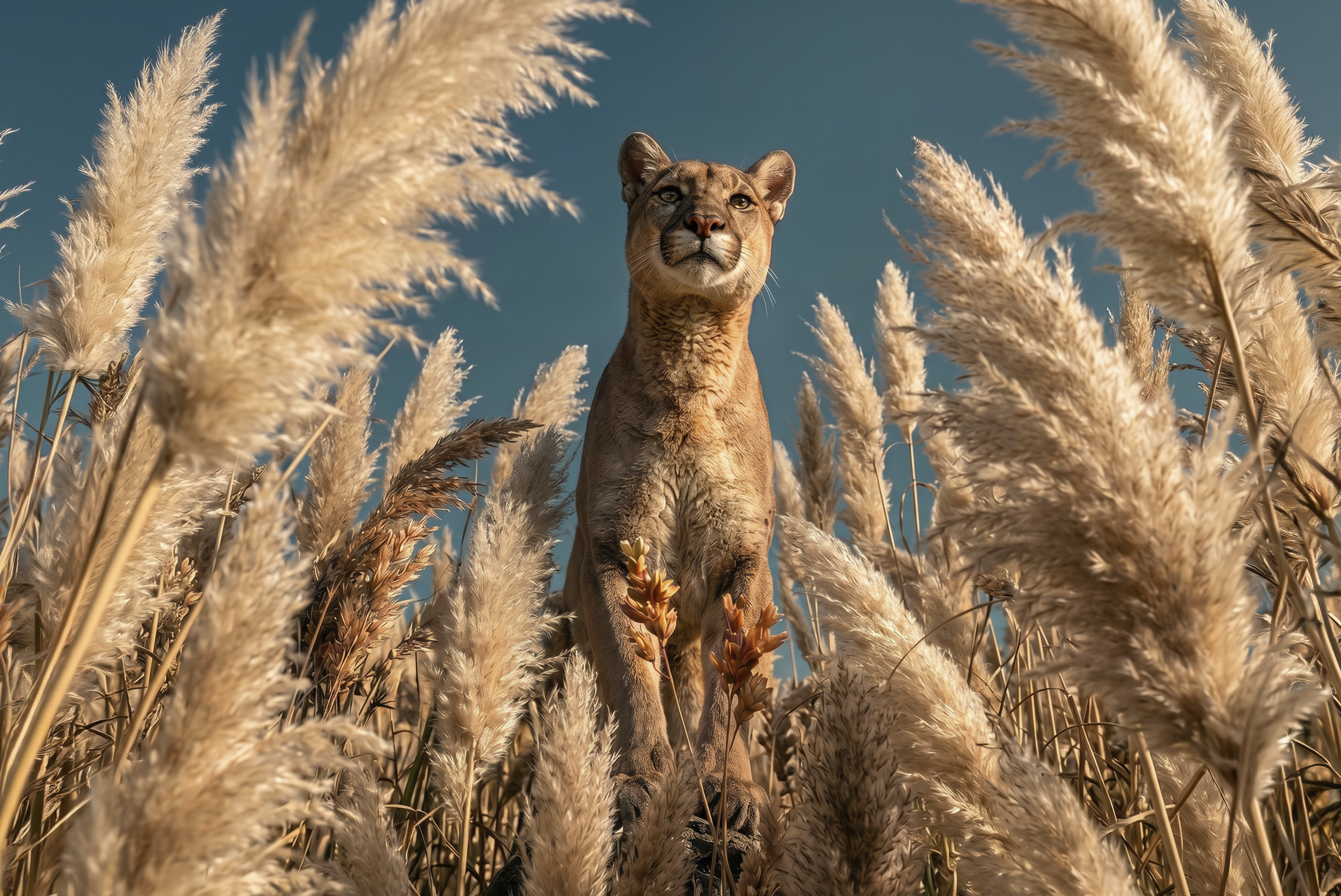 Puma in pampas gras