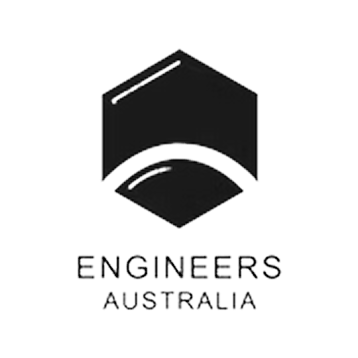 Logo of Engineers Australia with a black shield symbol and the text 'Engineers Australia' below.
