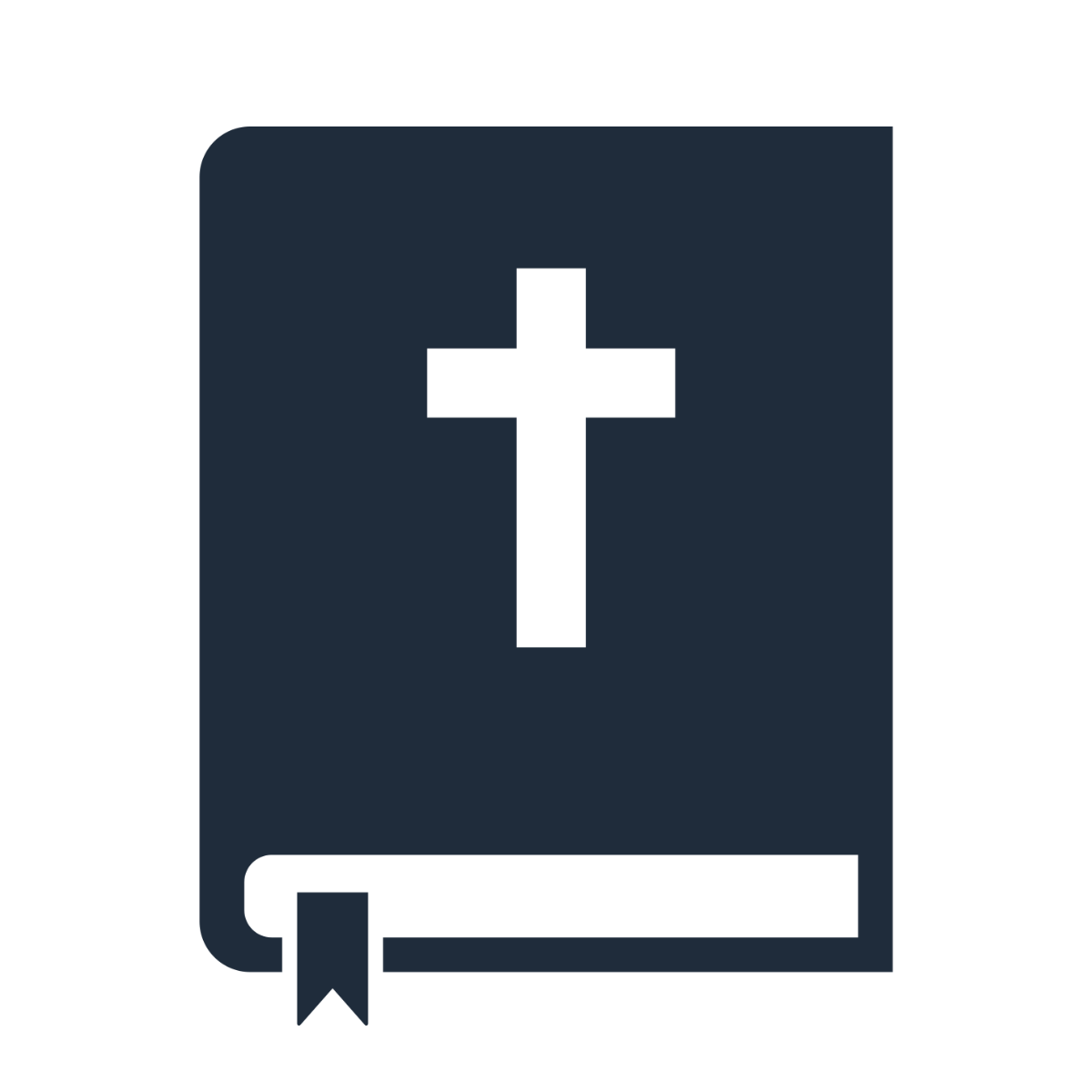 Icon of a Bible with a cross on the front cover and a bookmark at the bottom corner.