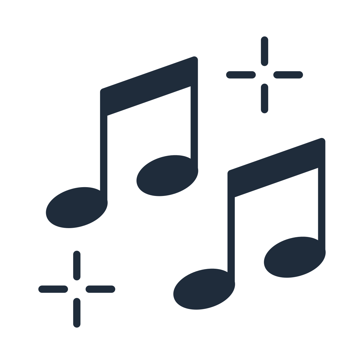 Black musical notes and sparkle icons