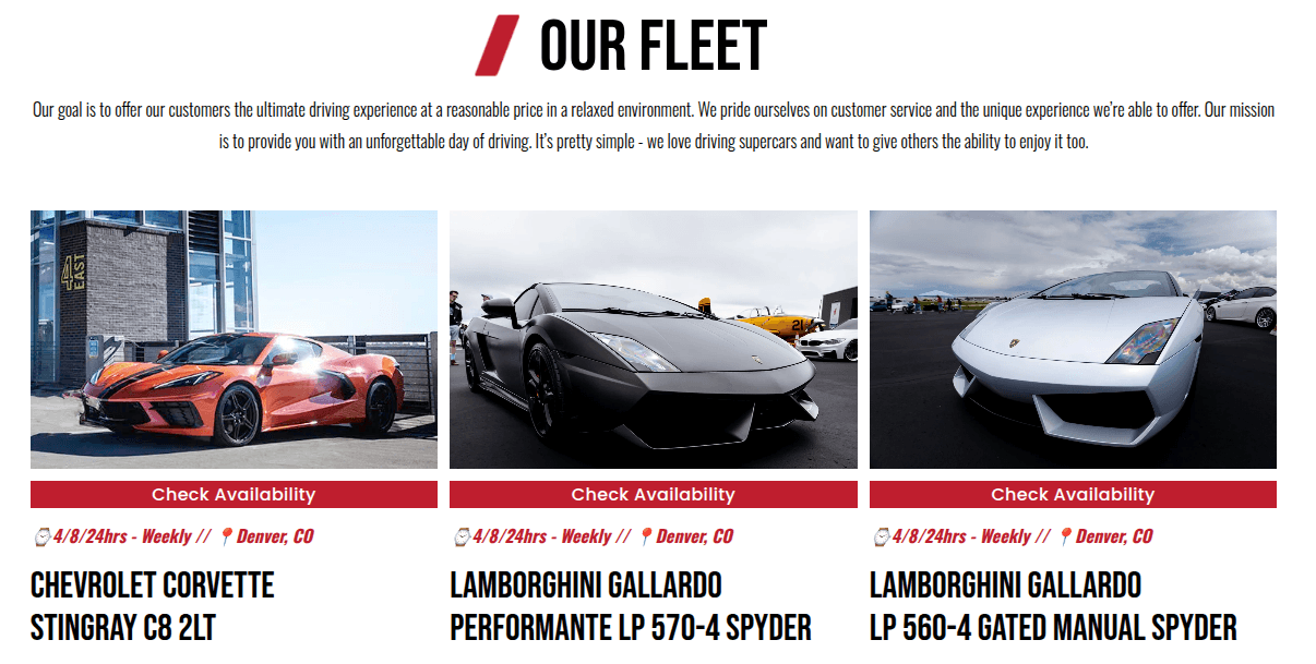 Fleet of the exotic car website