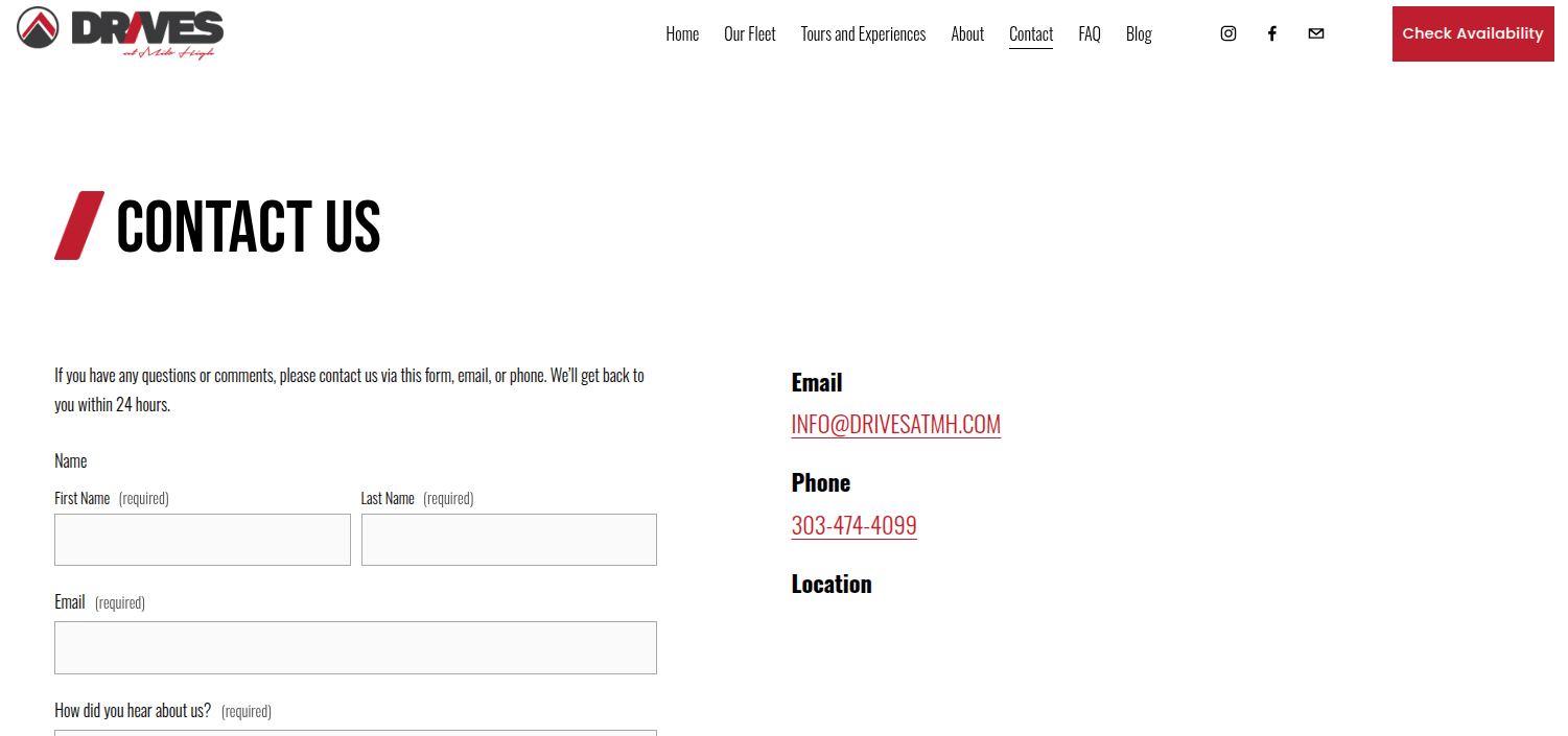 Contact page of Pool website