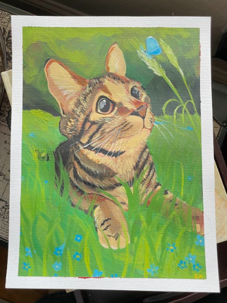 Lily with Forget-Me-Nots, 2025, 8 x 10, Acrylic on Paper