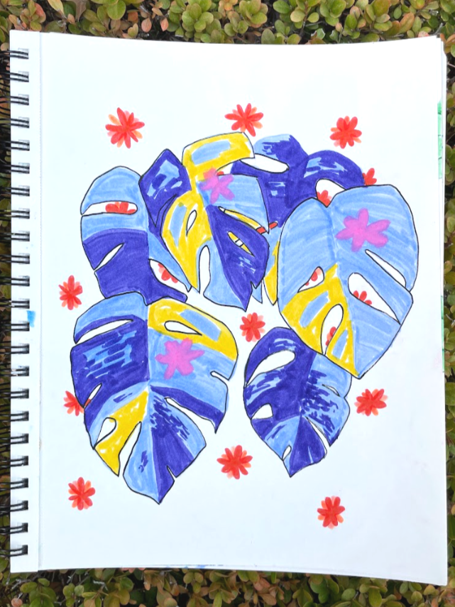 Royal Variegated Monsteras, 2025, 11 x 14, Water-Based Pens &  Paper