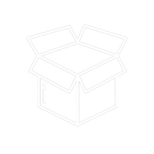 Outline of an open cardboard box with flaps open on a black background.