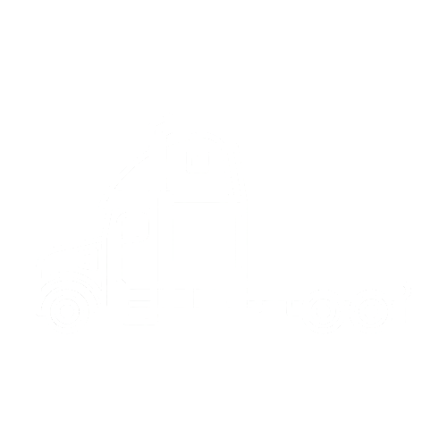 Line drawing of a semi-truck with a flatbed trailer on a black background.