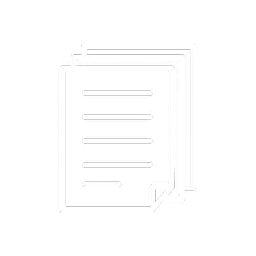 Icon of a stack of documents or papers with lines representing text, on a black background.