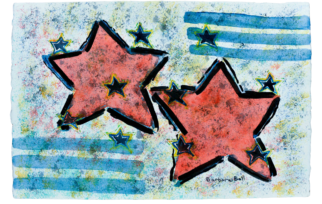 hand painted abstract flag in red, white and blue