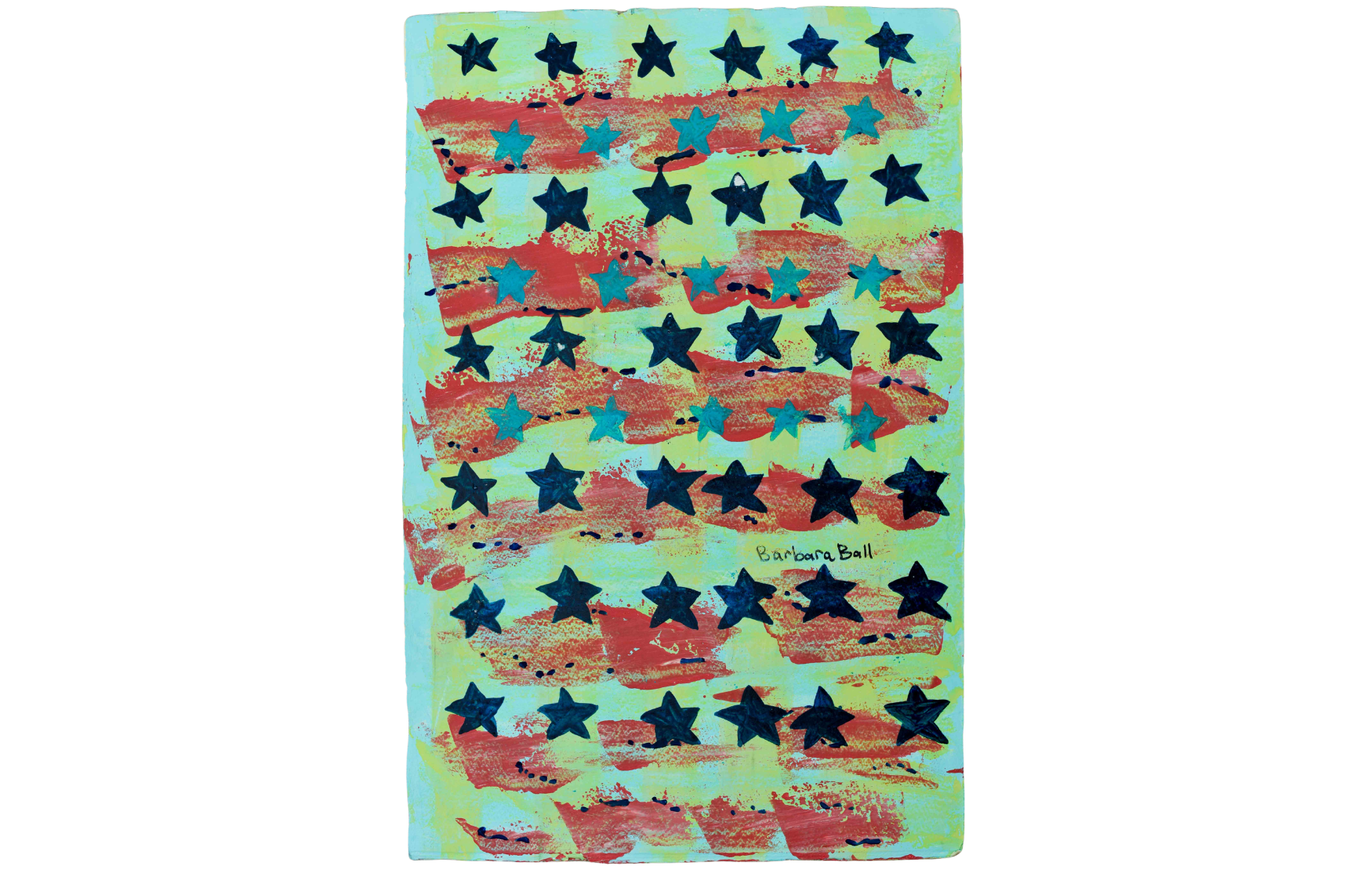 hand painted abstract flag in red yellow and blue