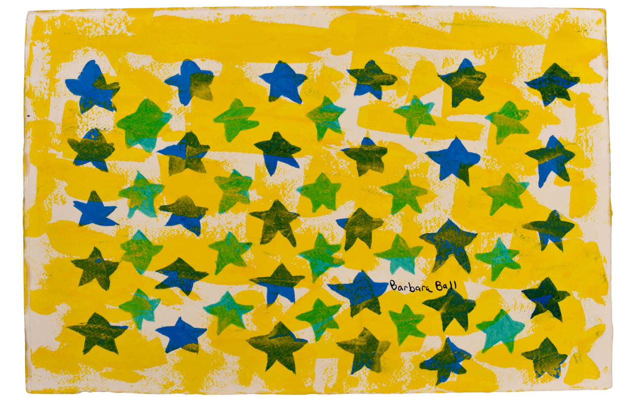 hand painted abstract flag in blue, green and yellow