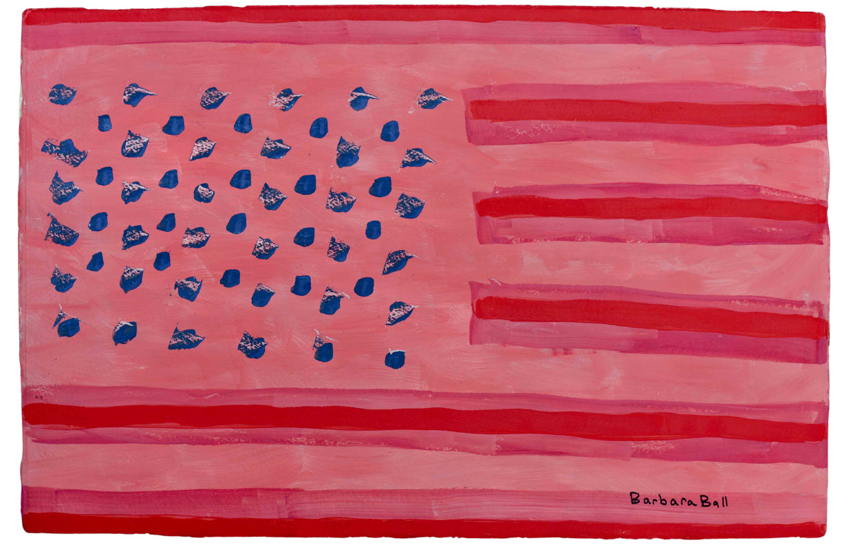 painting of American flag in pink, red and blue