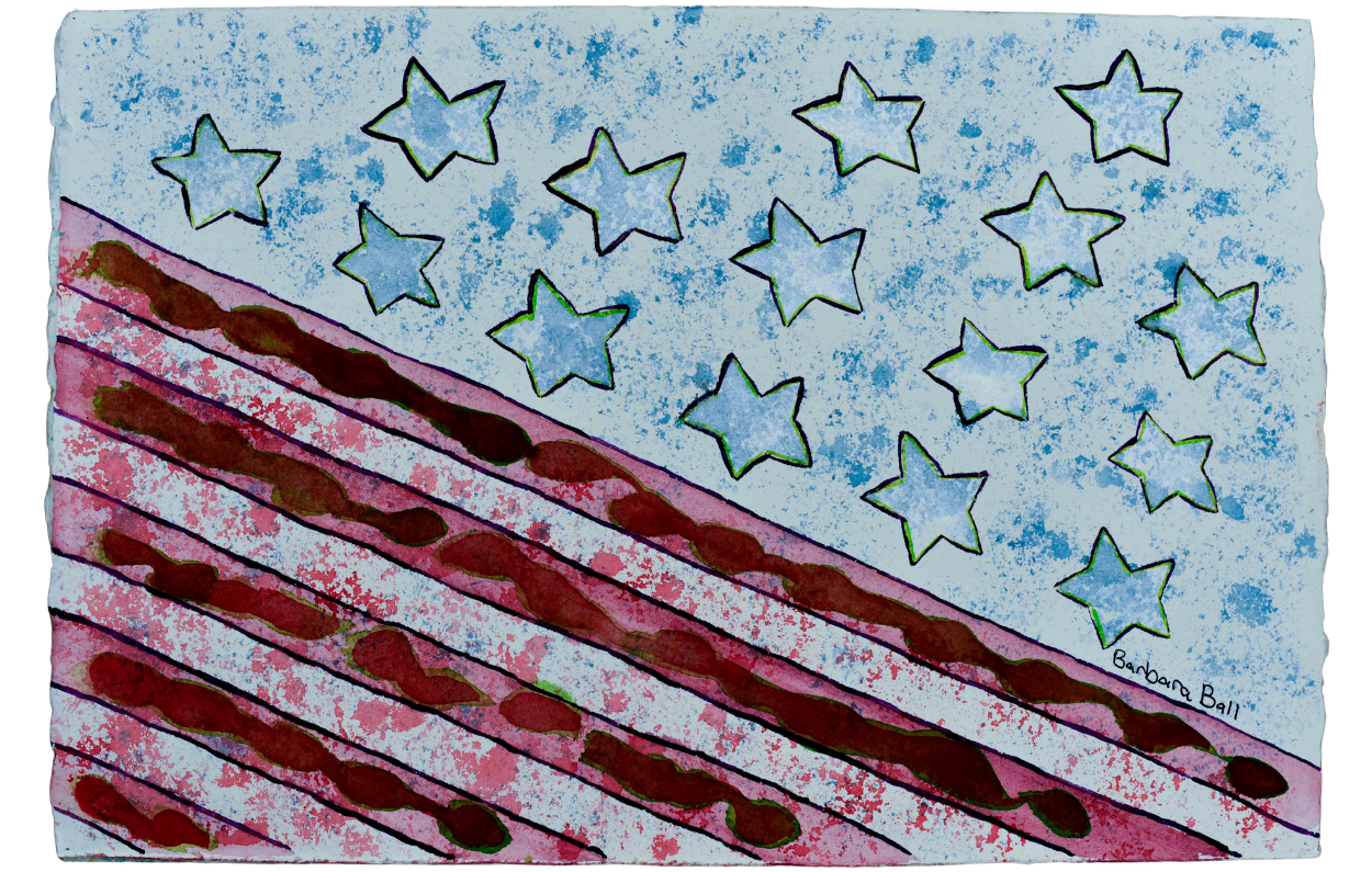 hand painted abstract flag in red, white and blue