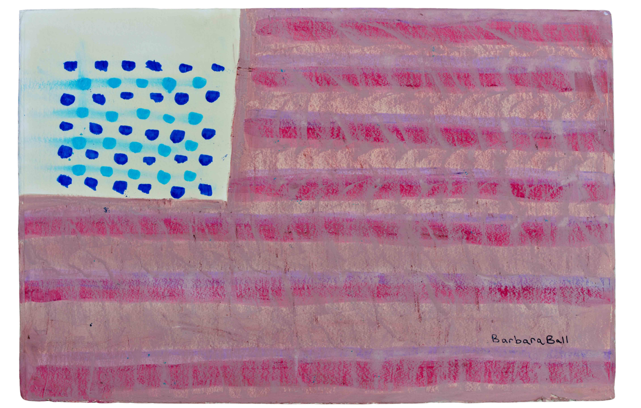 hand painted abstract flag in red, white, pink and blue