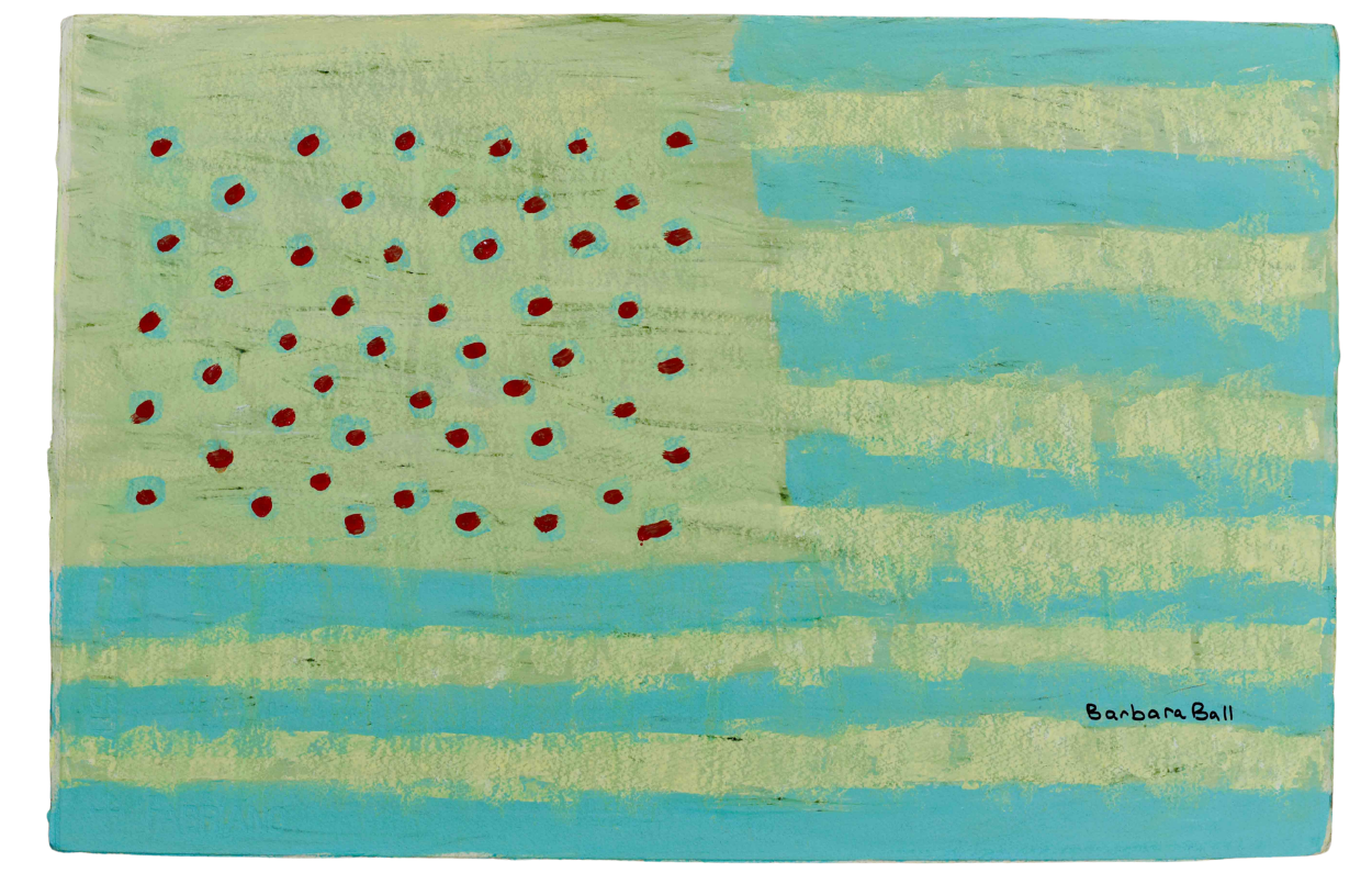 hand painted abstract flag in red, off white and blue