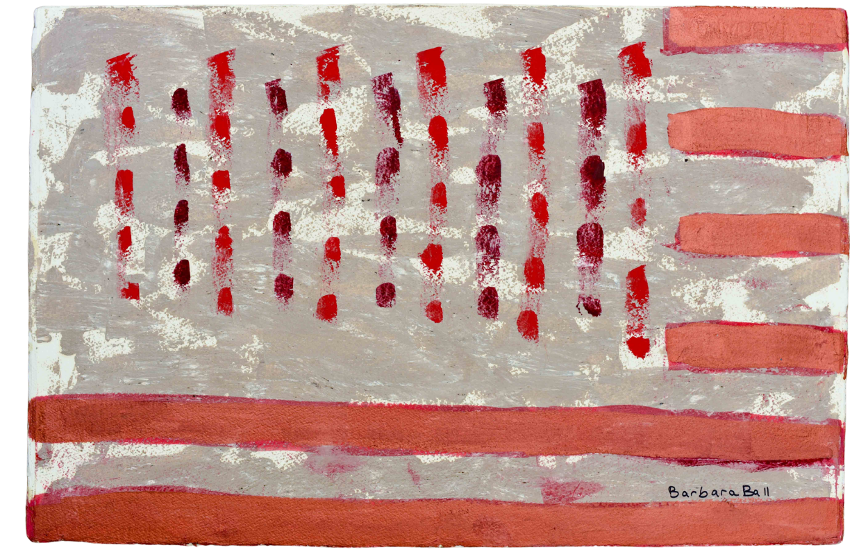 hand painted abstract flag in red, white and gray
