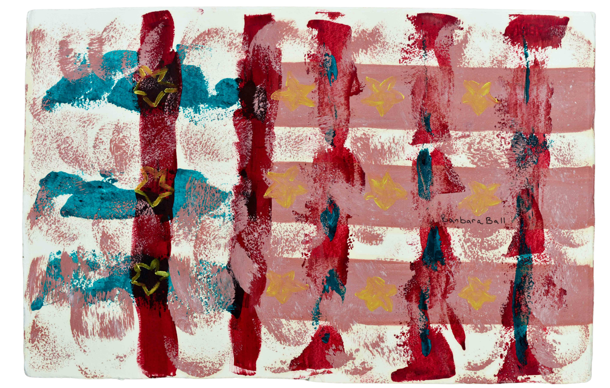 hand painted abstract flag in red, white, yellow and blue
