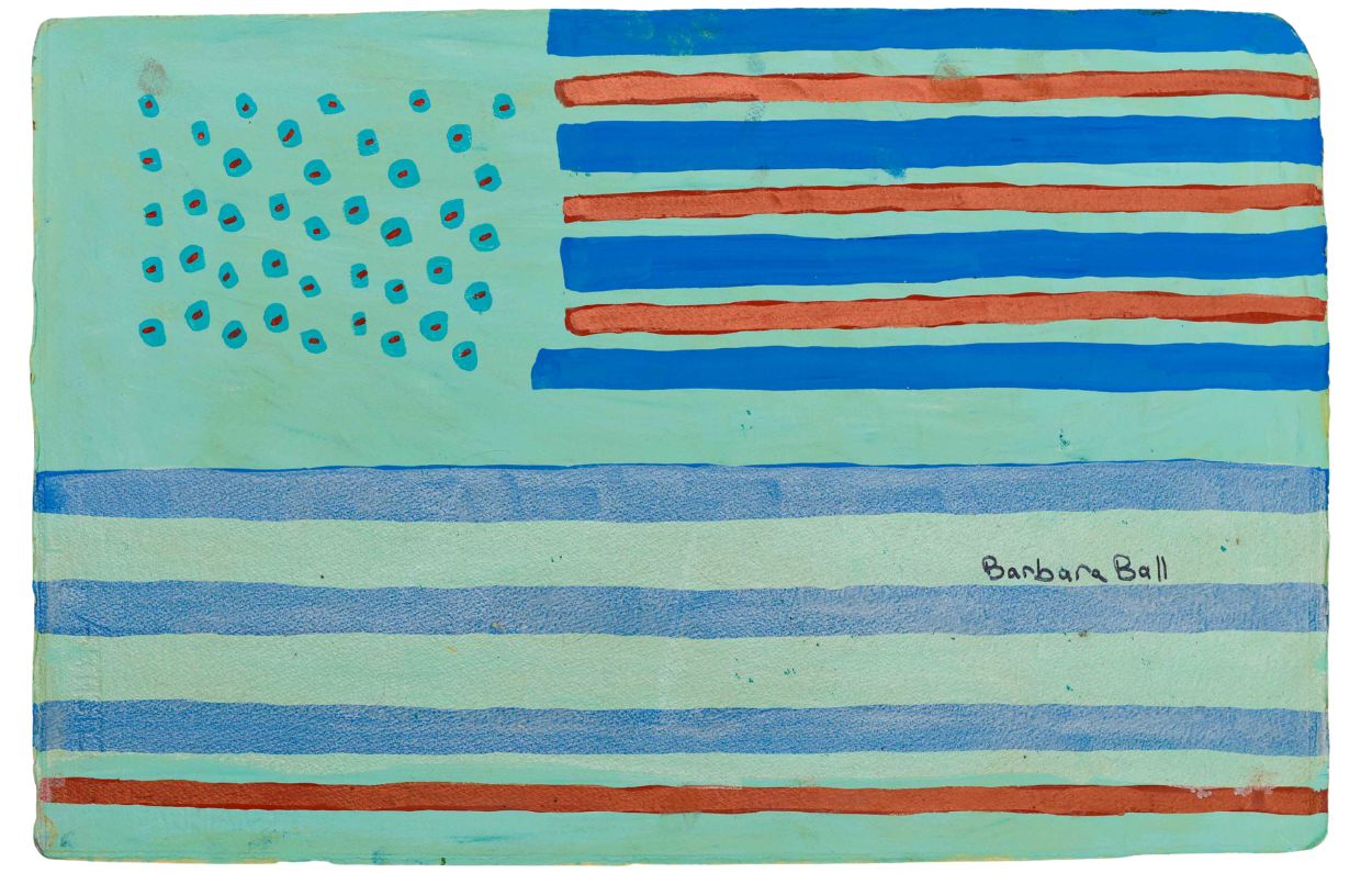 hand painted abstract flag in red, aqua and blue