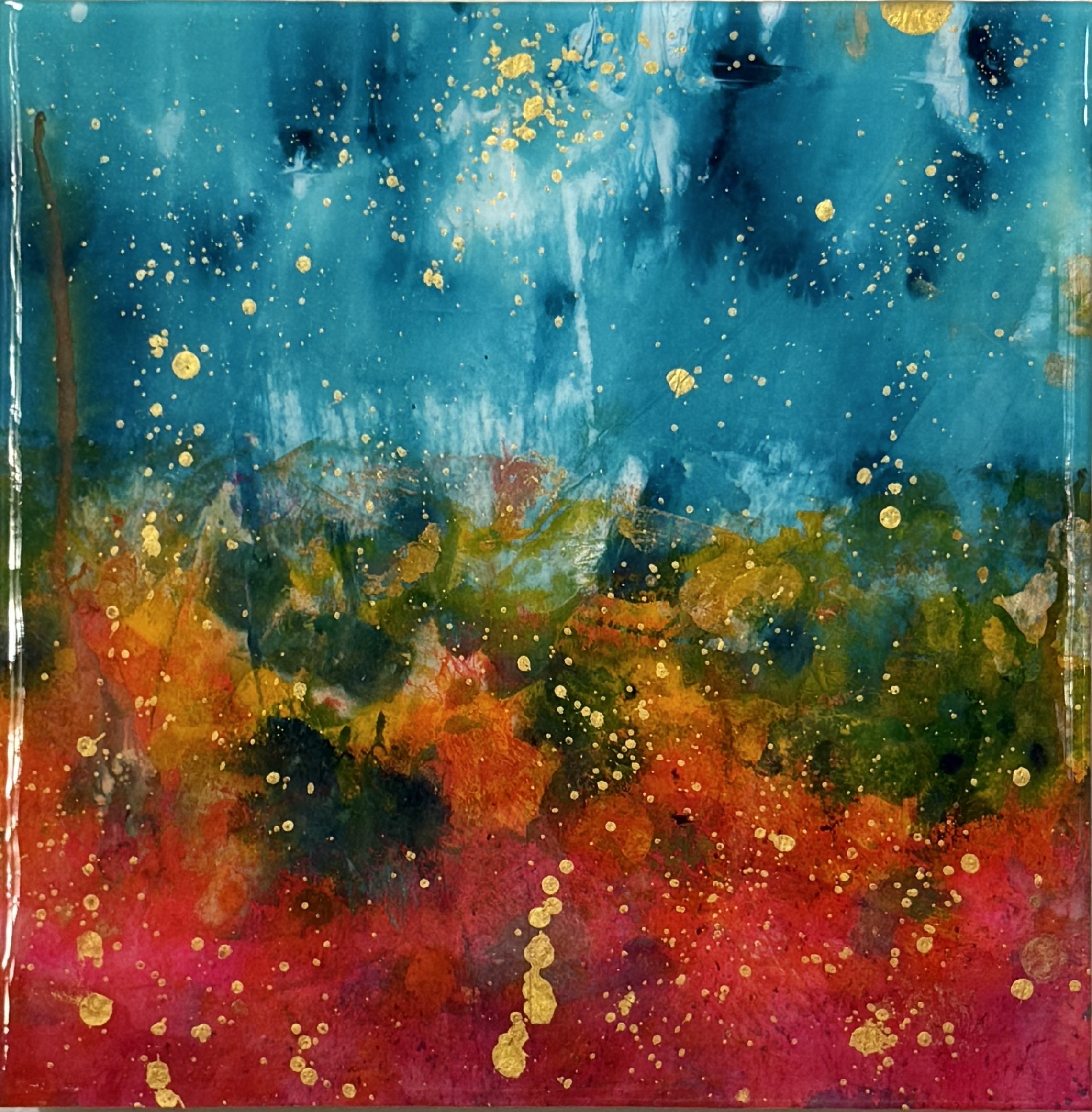 Cosmos - Mixed Media on Rice paper, Resin - 12x12 SOLD