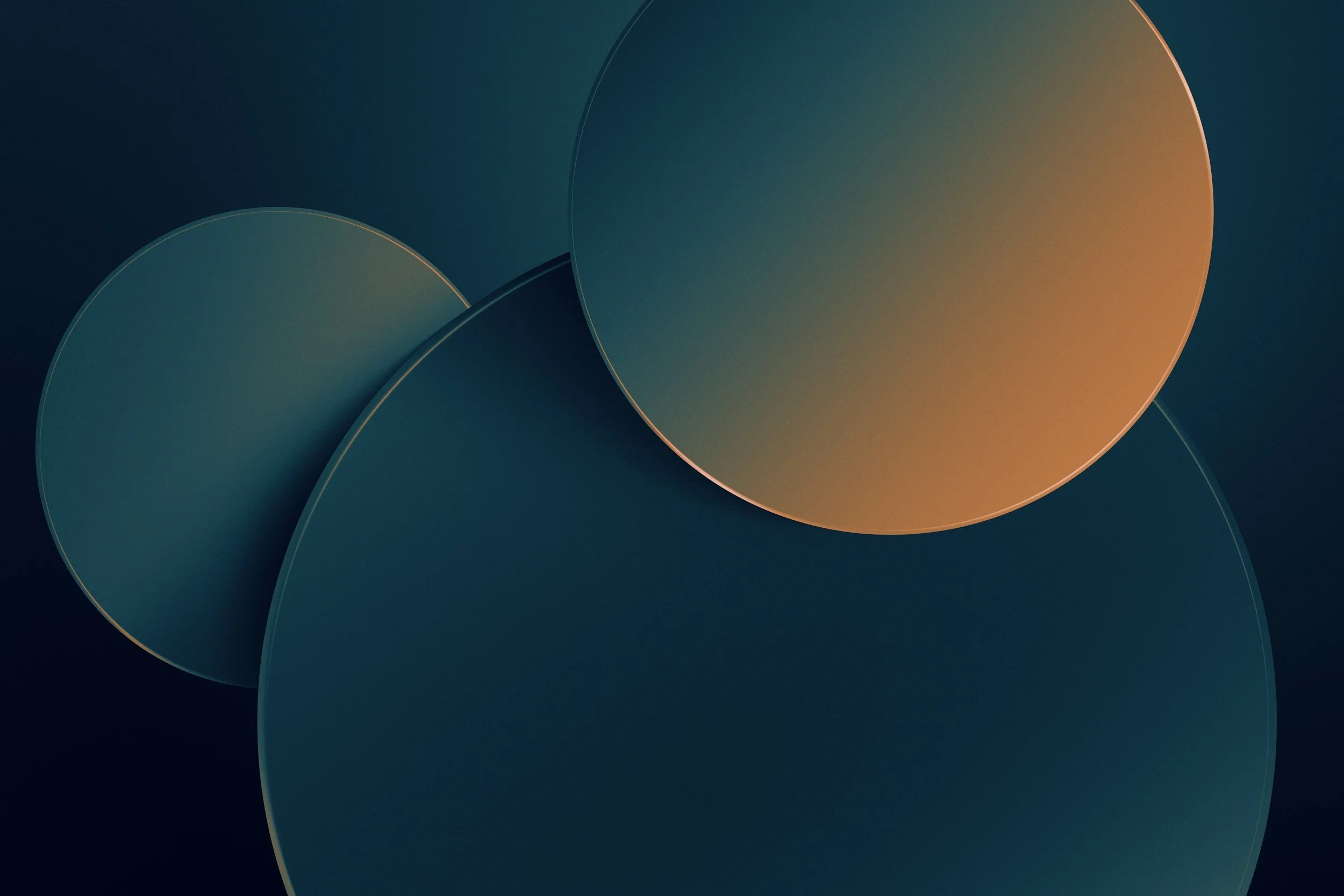 Abstract digital art featuring overlapping circles in shades of blue and gold on a dark background.