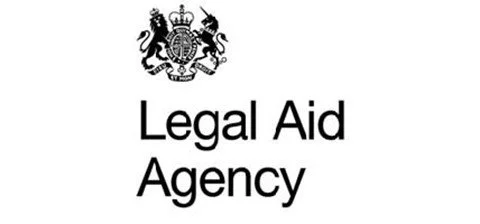 Logo of the Legal Aid Agency with a crown and heraldic lions above the text.