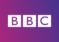 BBC logo with purple background and white blocks