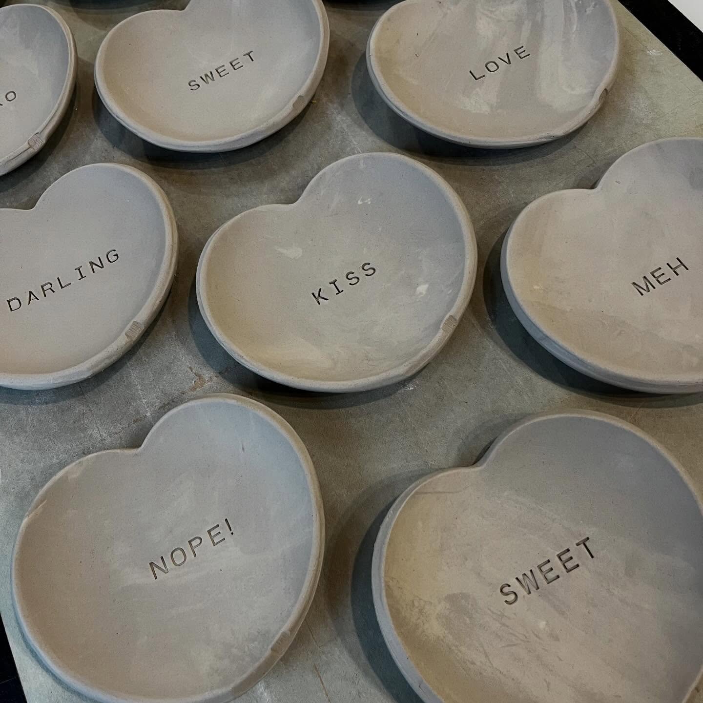 Working on some Valentines Sweetheart candy dishes soon to be available @thepearlstmarket 
Or come make your own with a Valentines workshop at Blue Cabin Pottery!