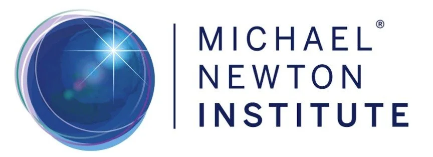 Logo of the Michael Newton Institute featuring a stylized blue spherical image with a bright starburst and the name of the institute in bold blue font.