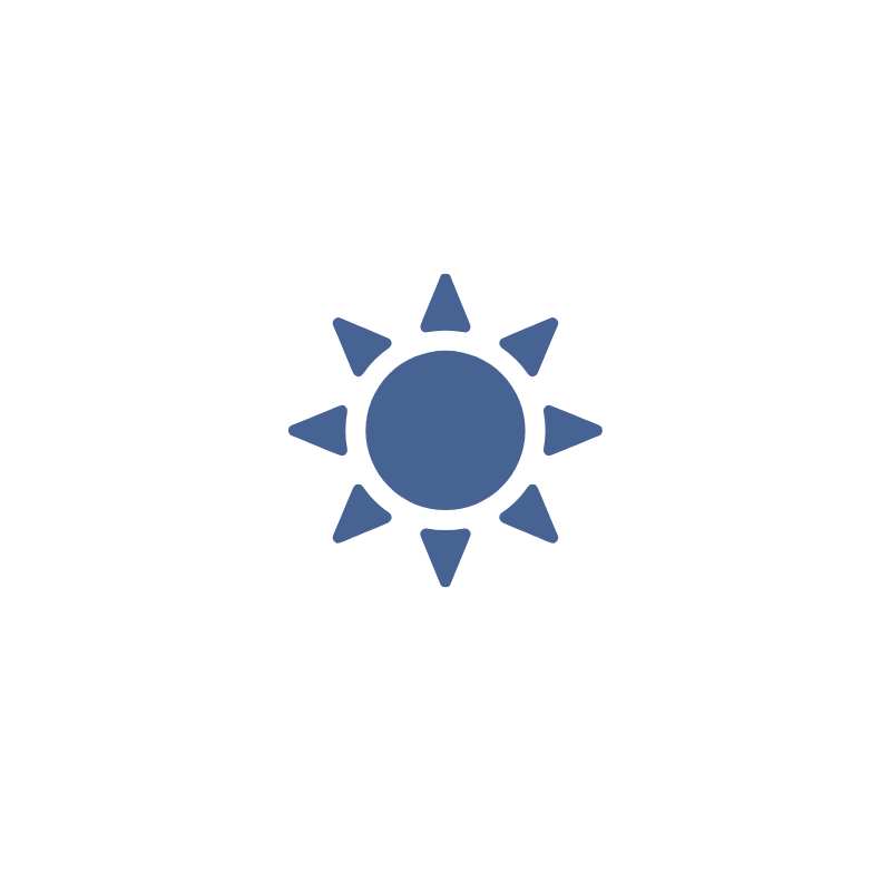 A white heart with a dark blue sun symbol inside it.