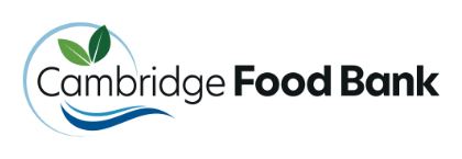 Cambridge Food Bank logo with a green leaf and blue wave design
