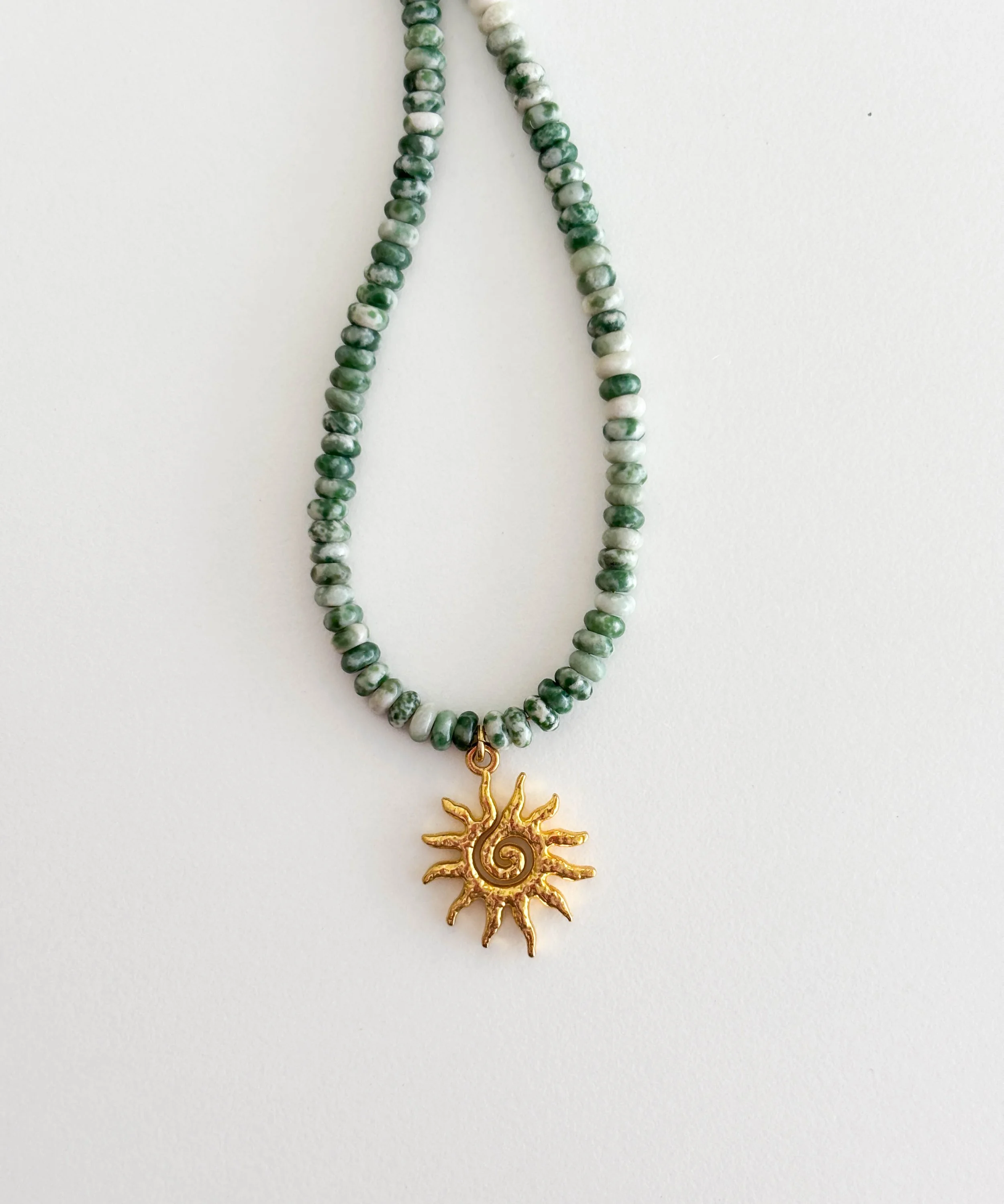 Green Dot Jasper & Mini Sun Necklace