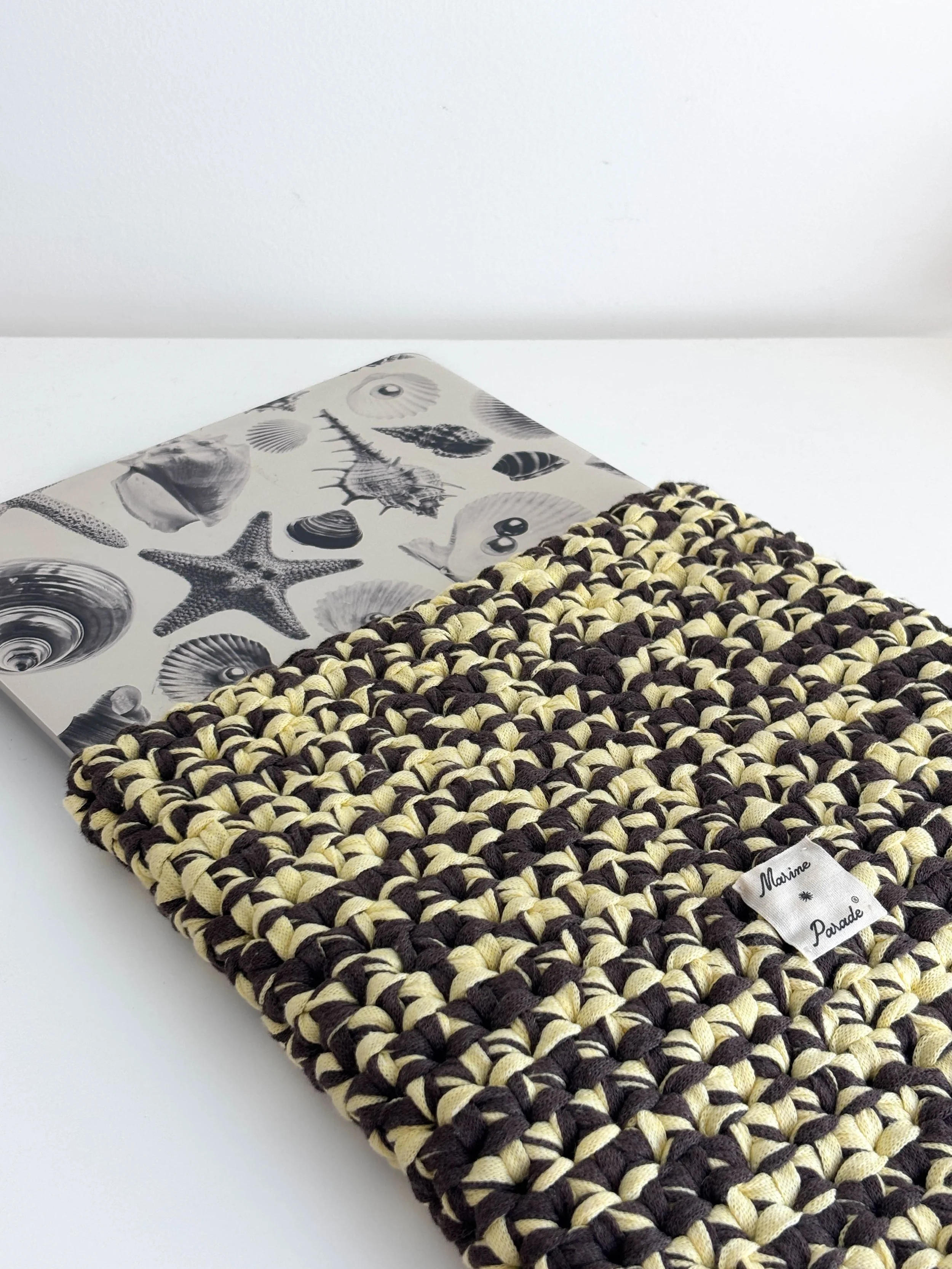 Handmade Crochet Laptop Sleeve | Brown + Yellow