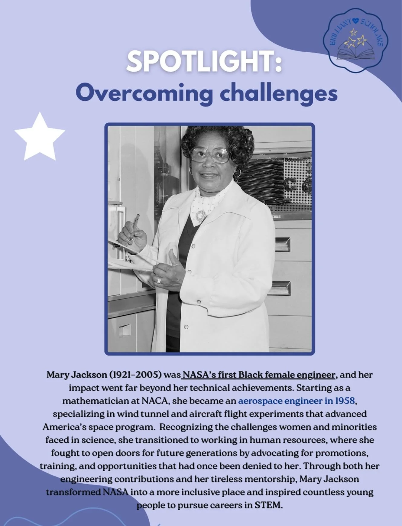 Breaking barriers and Building legacies. 🚀
Mary Jackson&rsquo;s journey from mathematician to NASA&rsquo;s first Black female engineer reminds us that true impact comes from lifting others as you rise. 💙✨

-

#youthledorg #WomenInSTEM #BlackHistory