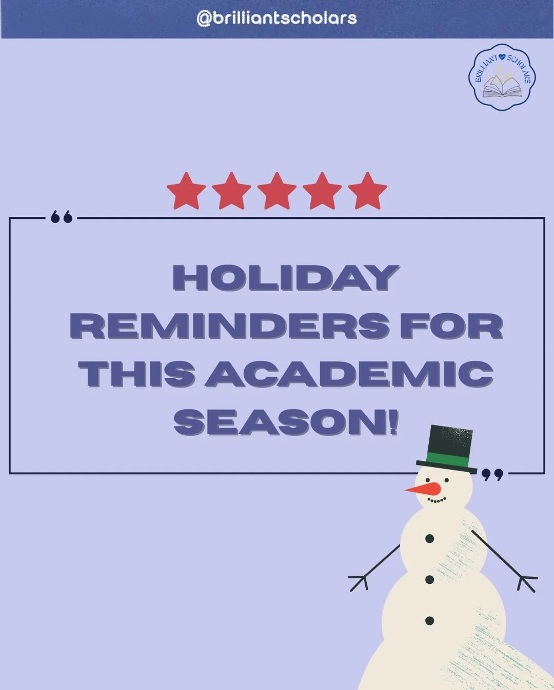 As the academic season continues, it&rsquo;s important to take care of both your goals and your well-being. Swipe for key holiday reminders and plan ahead for a strong, balanced finish!! 💙

-

#motivation #resillience #scholars