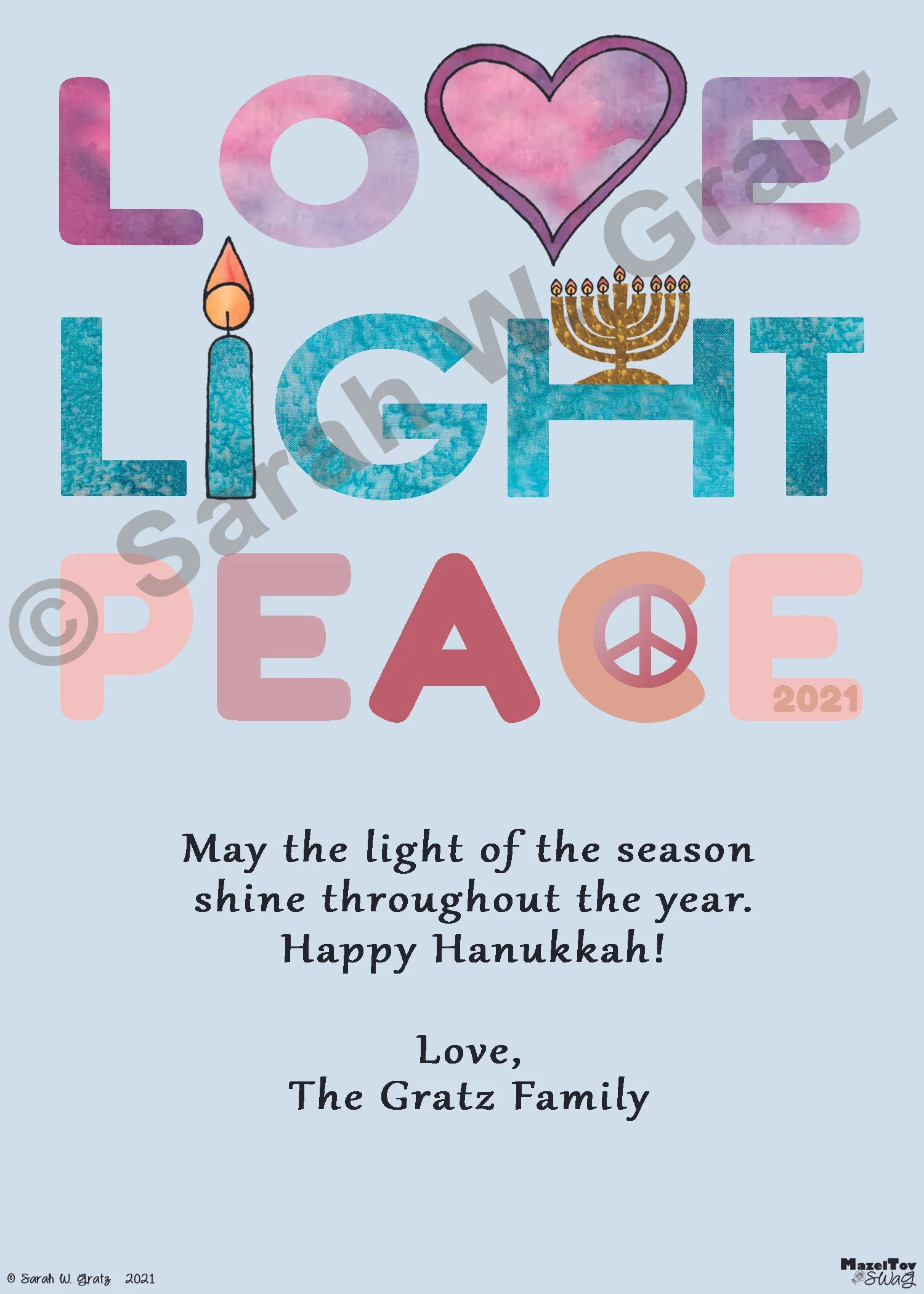 Love Light Peace Hanukkah Card Design