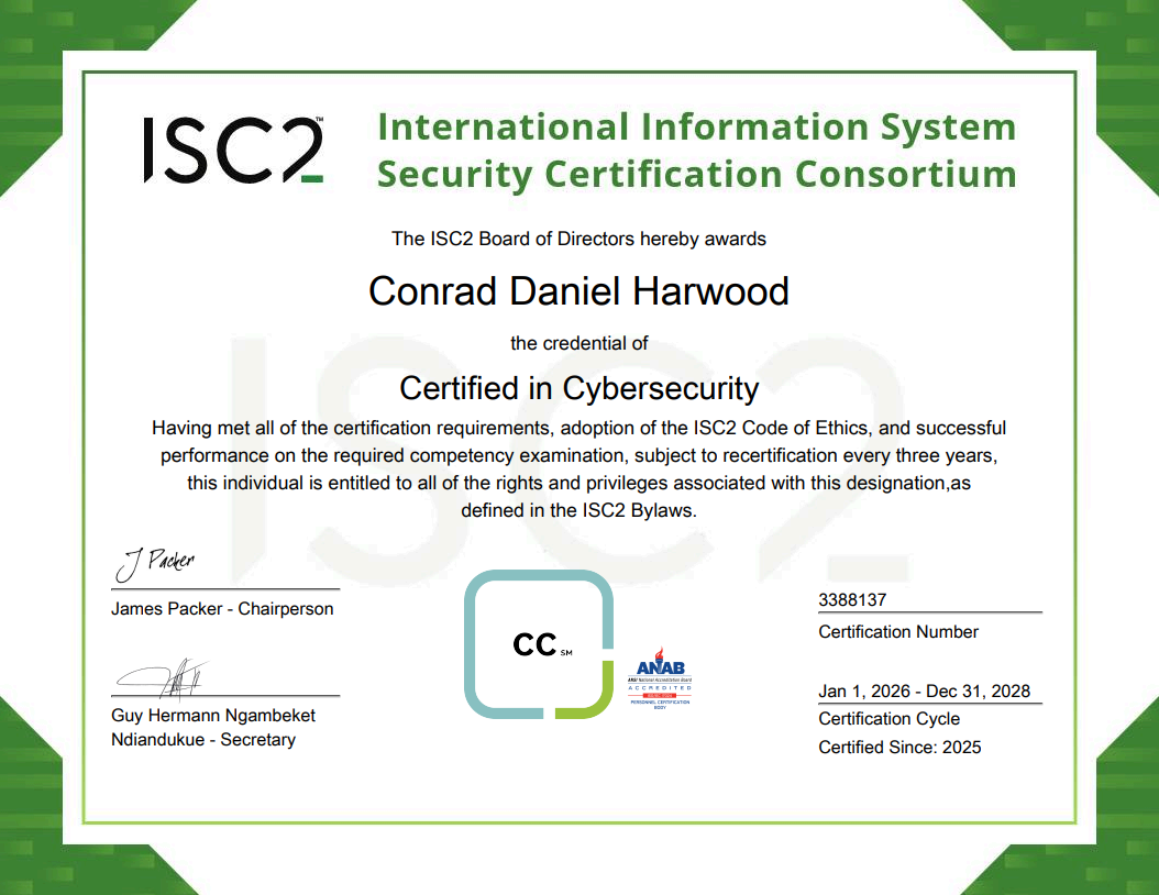 Certified: ISC2 Certified in Cybersecurity