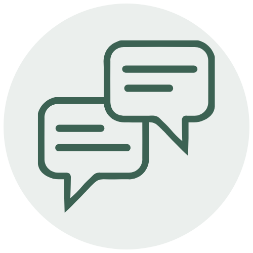 Two speech bubbles representing conversation or communication.