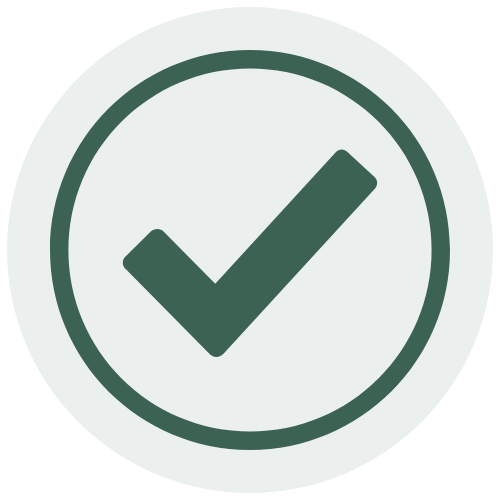 A green checkmark inside a gray circle.
