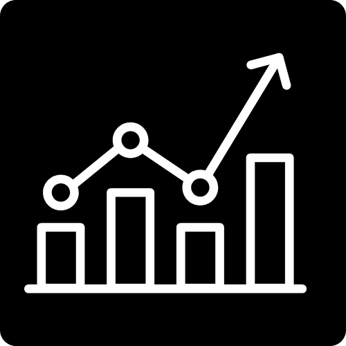 Line graph with five data points connected by lines and an upward trending arrow on a black background.