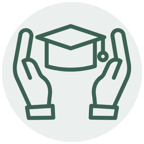 Icon of two hands holding a graduation cap.
